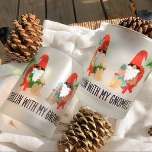 Set of 2 Frosted Glass Decorated Christmas Cups